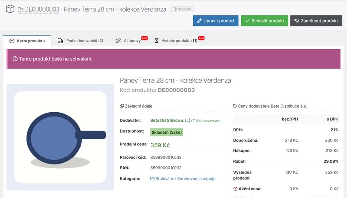 Výsledná karta produktu pro e-shop